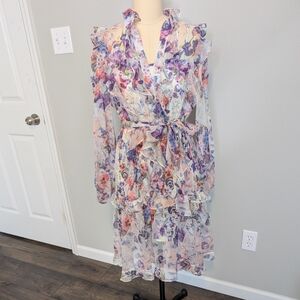 Beulah Floral Ruffled  Dress with Tie Waist Size Large